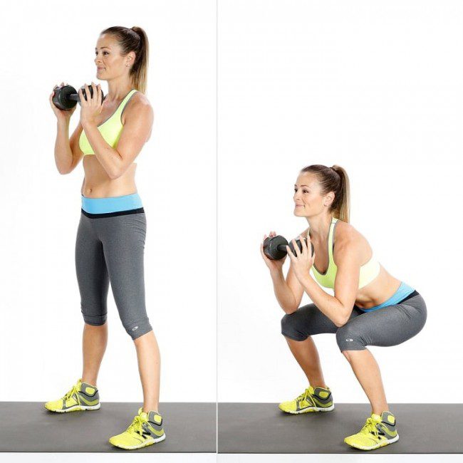 Bài tập Goblet Squats cùng với tạ Goblet Squats